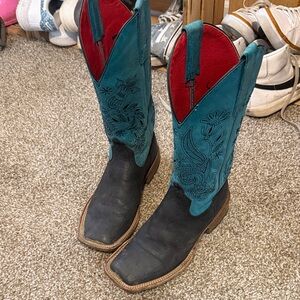 MACIE BEAN Teal and Black Square Toe Boots